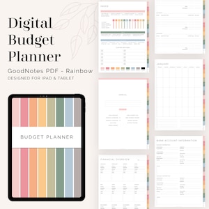 Digital Budget Planner for GoodNotes (Rainbow) - Hyperlinked Tabs - Finance and Budget Tracker (Portrait) - Instant Download