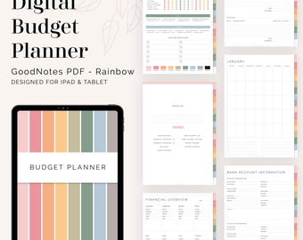 Digital Budget Planner for GoodNotes: Rainbow Coloured Hyperlinked Finance Tracker (Instant Download)