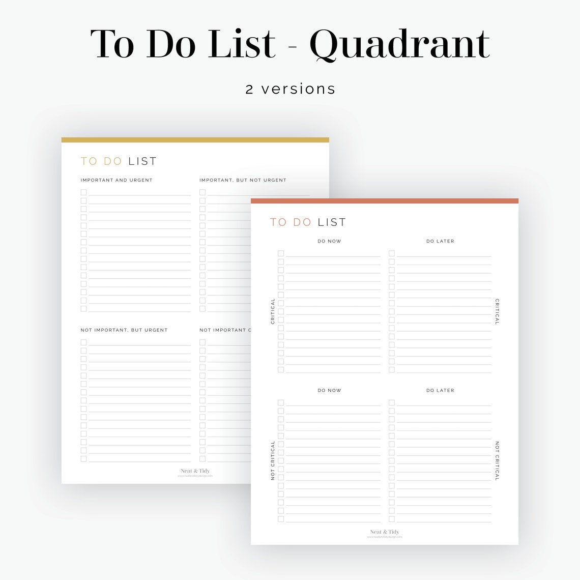 Quadrant to Do List 2 Layouts Fillable Printable PDF Task Management ...