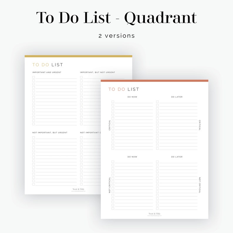 Quadrant to Do List (2 Layouts) - Fillable - Printable PDF - Task ...