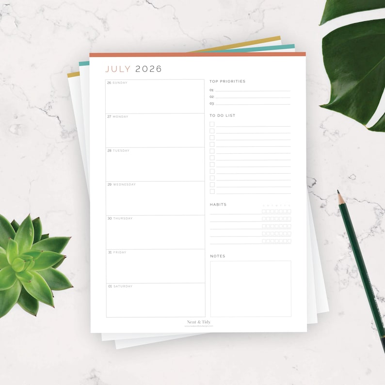 2026 Weekly Dated Planner, Fillable and Printable PDF - 2026 Weekly ...
