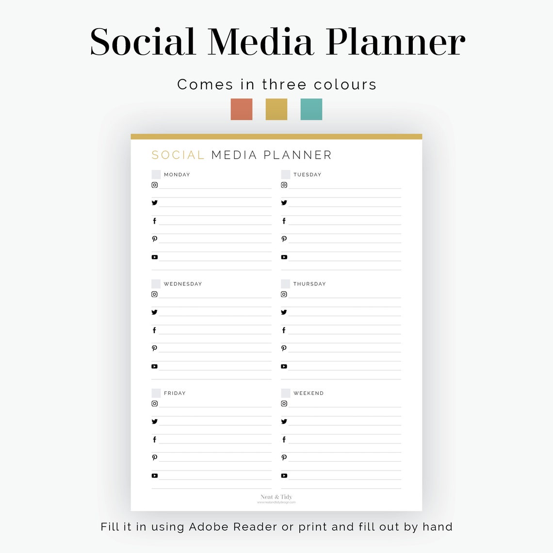 Social Media Content Planner weekly Fillable Printable - Etsy