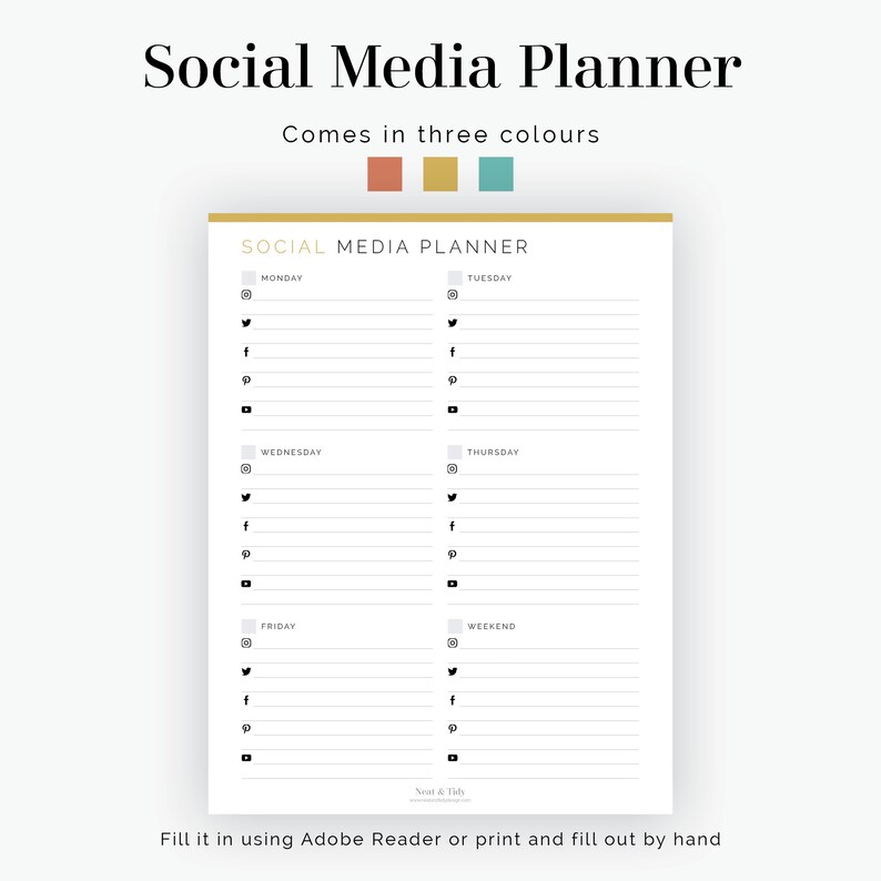 Social Media Content Planner weekly Fillable Printable - Etsy