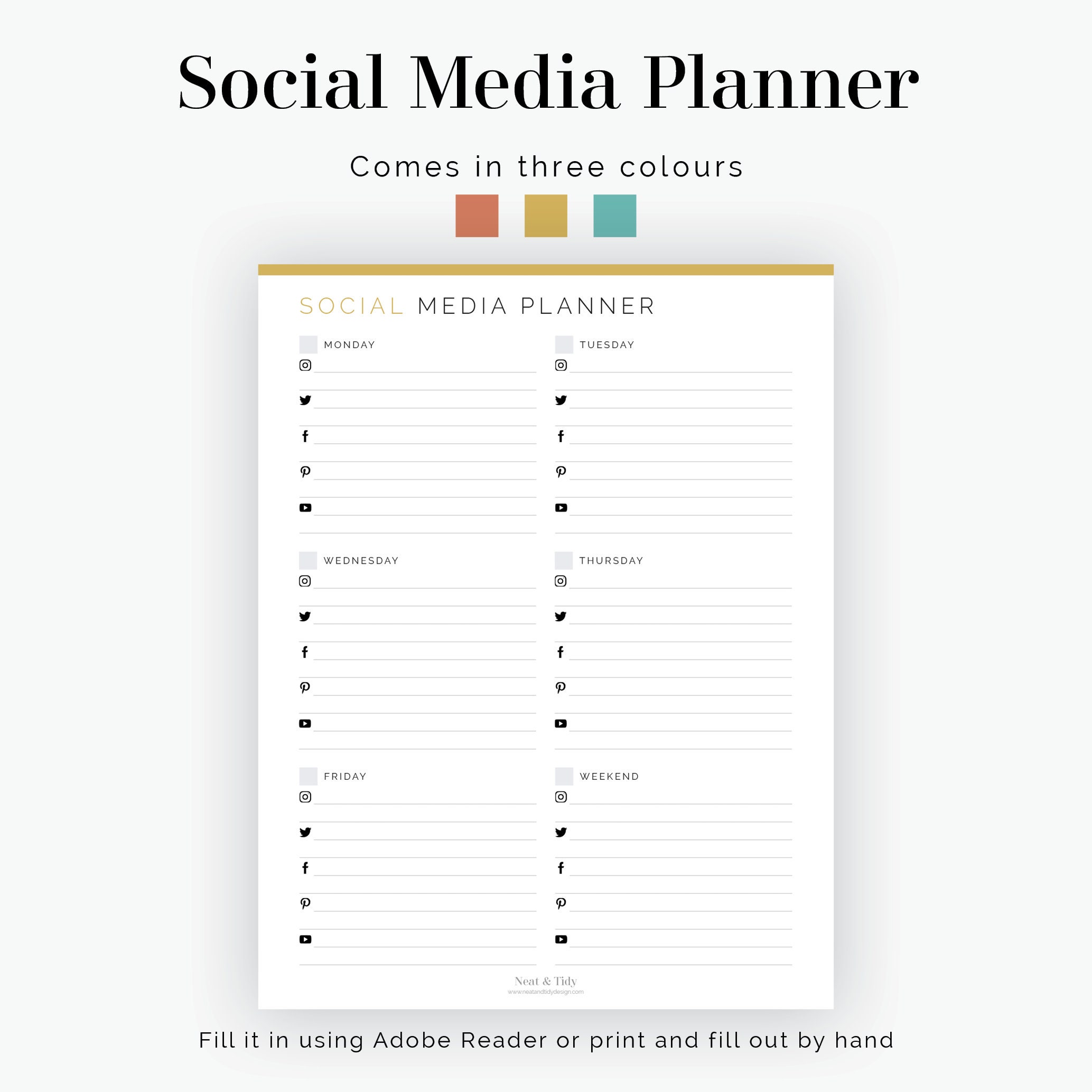 Social Media Content Planner weekly Fillable Printable - Etsy
