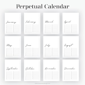 Printable Perpetual Wall Calendar (Brush Script) - Printable PDF - Time Tracker & Planner - Modern Calendar- Instant Download