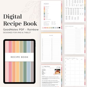 Digital Recipe Book for GoodNotes (Portrait) - Hyperlinked Tabs - Rainbow iPad Recipe Journal, Digital Cookbook - Instant Download