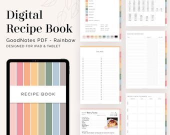 Recetario digital para GoodNotes (Vertical) - Pestañas con hipervínculos - Diario de recetas Rainbow para iPad, libro de cocina digital - Descarga instantánea