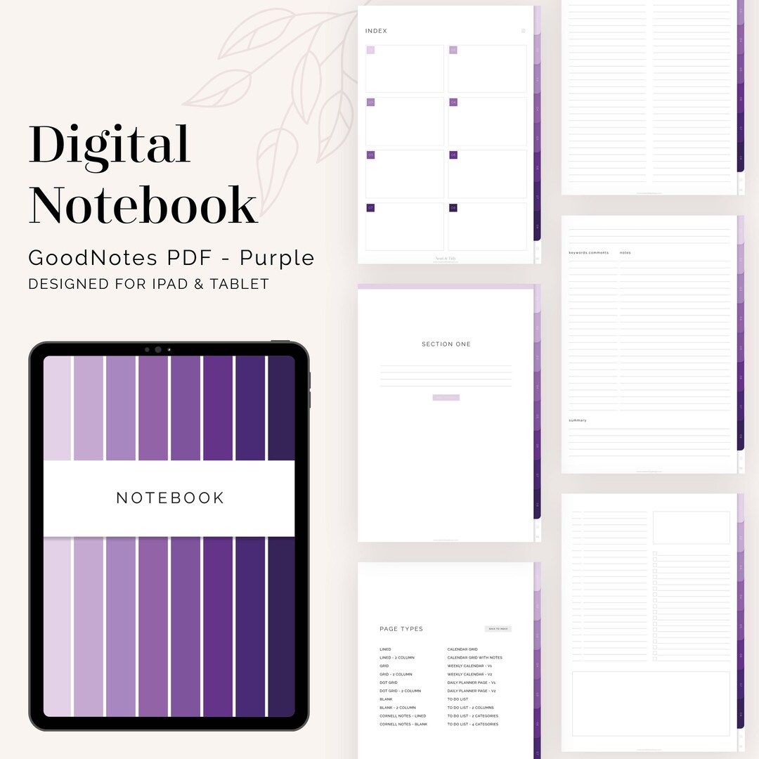 Tabbed Notebook.pdf Purple Digital Tabbed Notebook for Goodnotes (portrait) | Hyperlinked ...