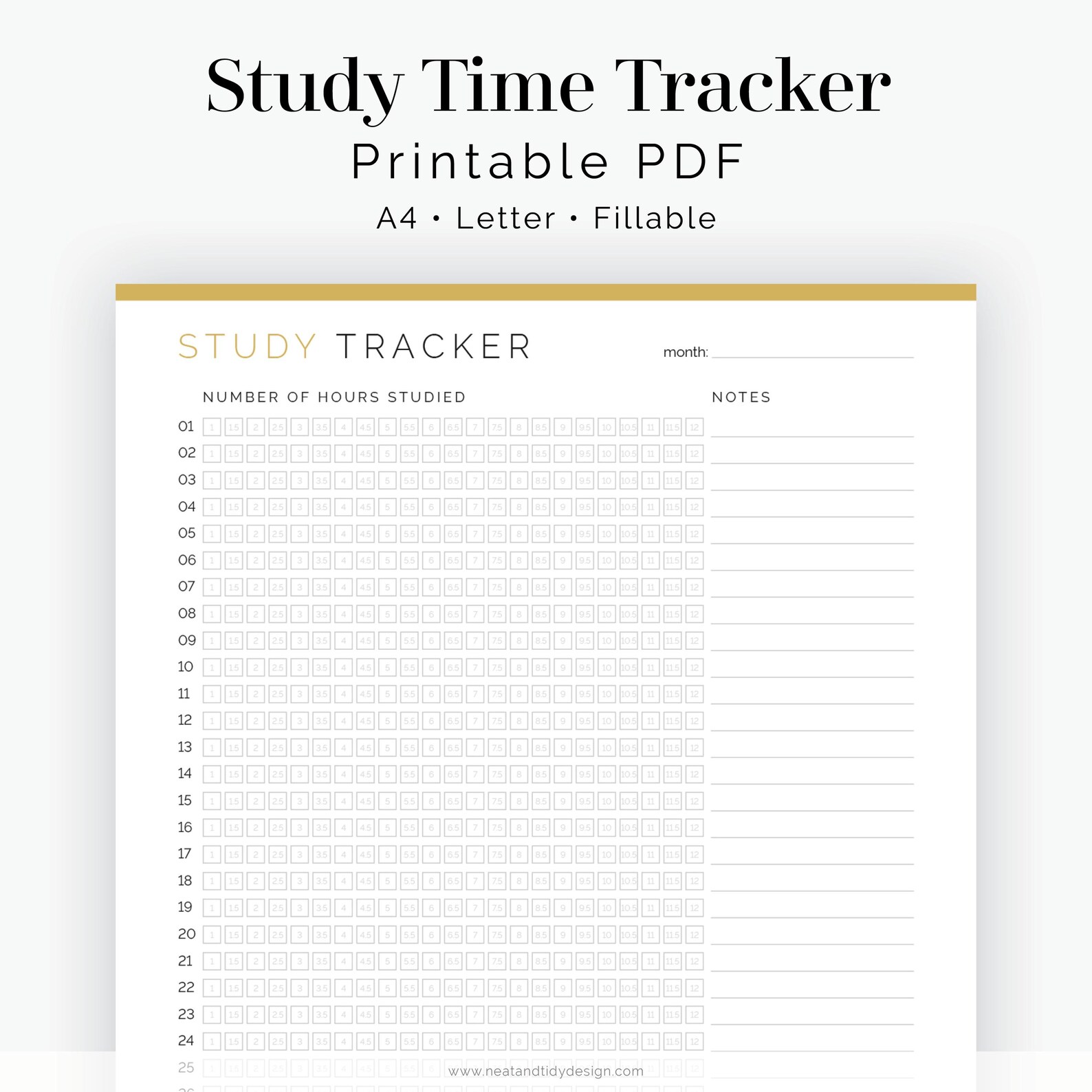 Study Time Tracker - Fillable - Printable PDF - Student Planner, High ...