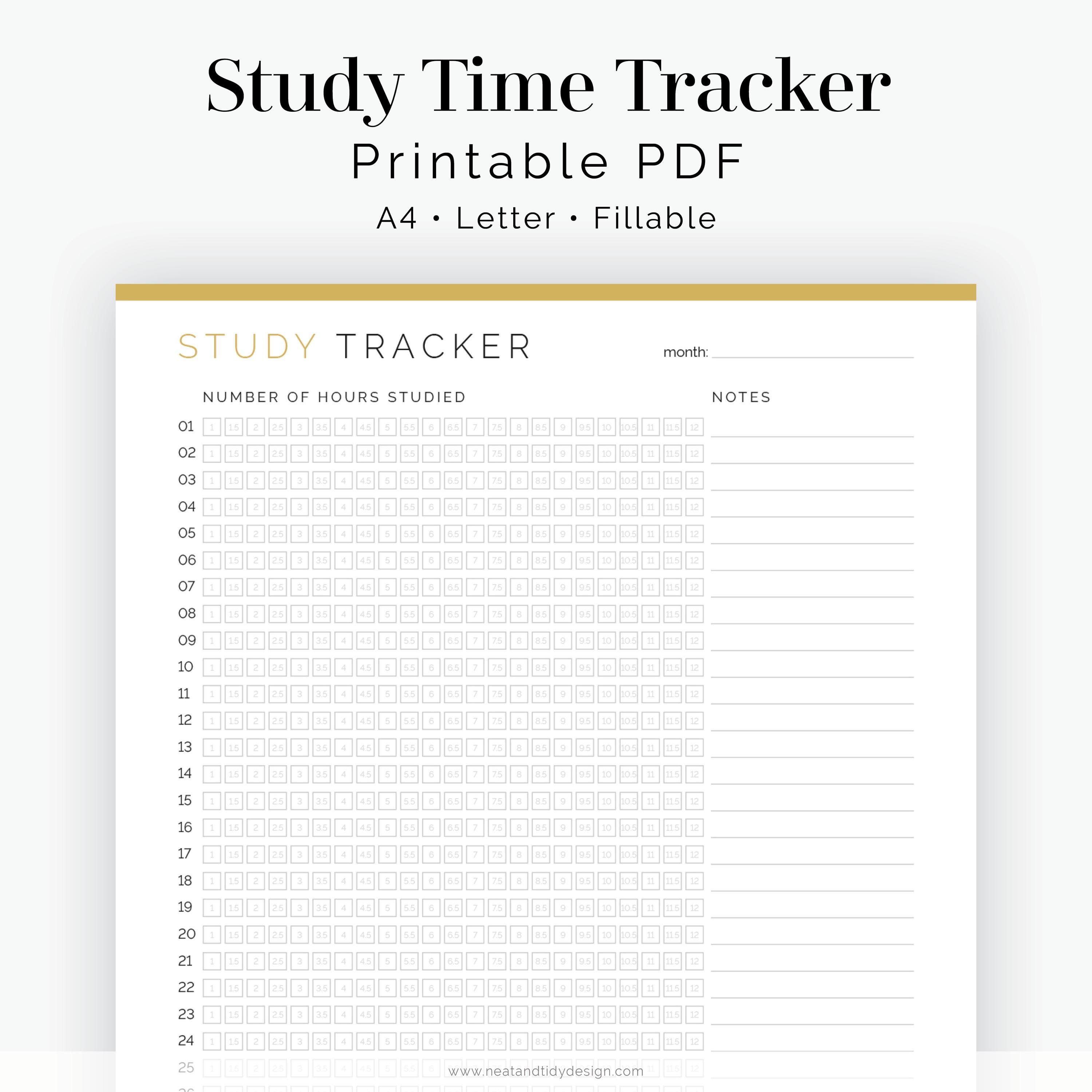 Study Time Tracker - Fillable - Printable PDF - Student Planner, High ...