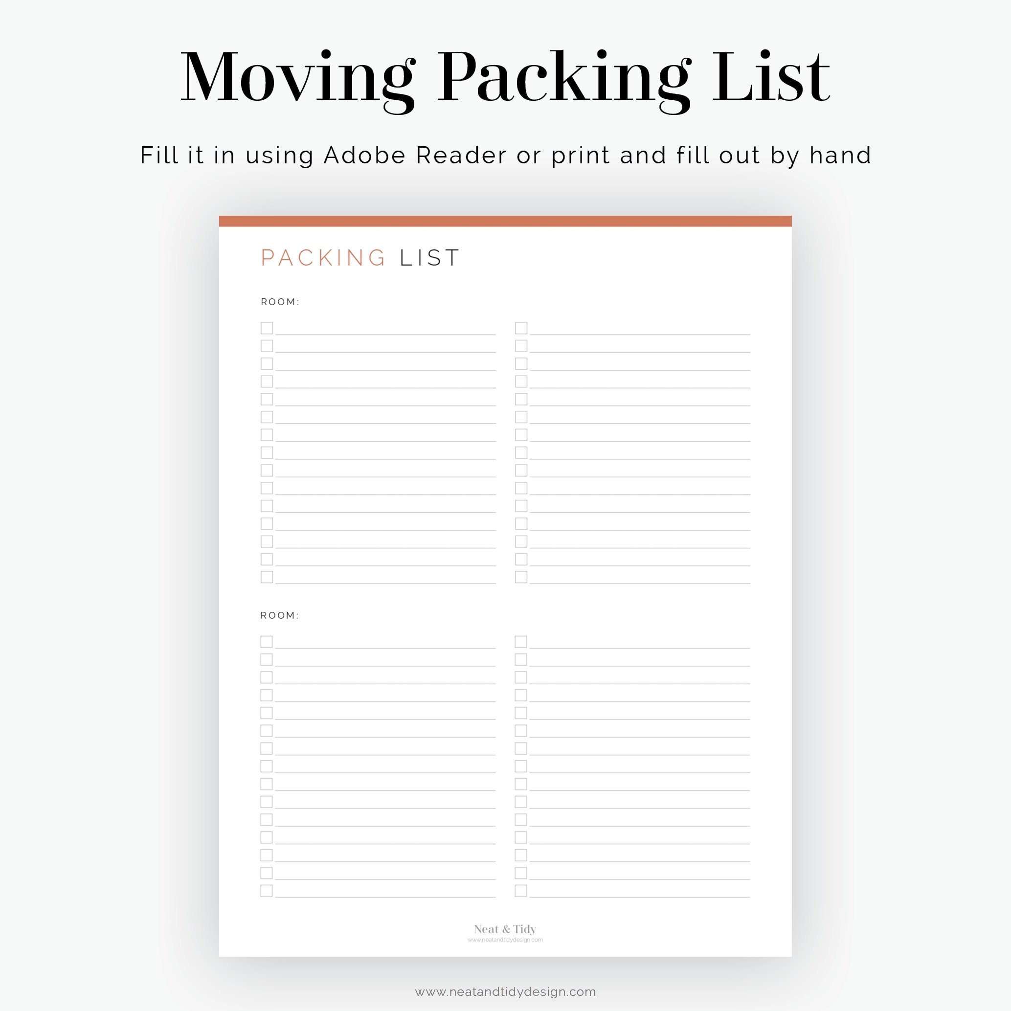 Moving Packing List - by Room - Fillable - Moving Planner - Printable ...