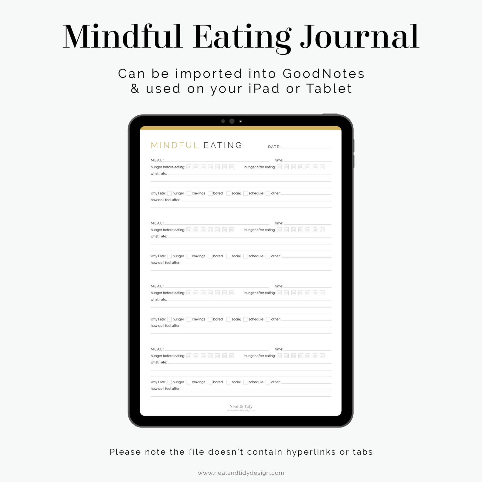 Mindful Eating Journal - Fillable - Printable PDF - Daily Food Journal ...