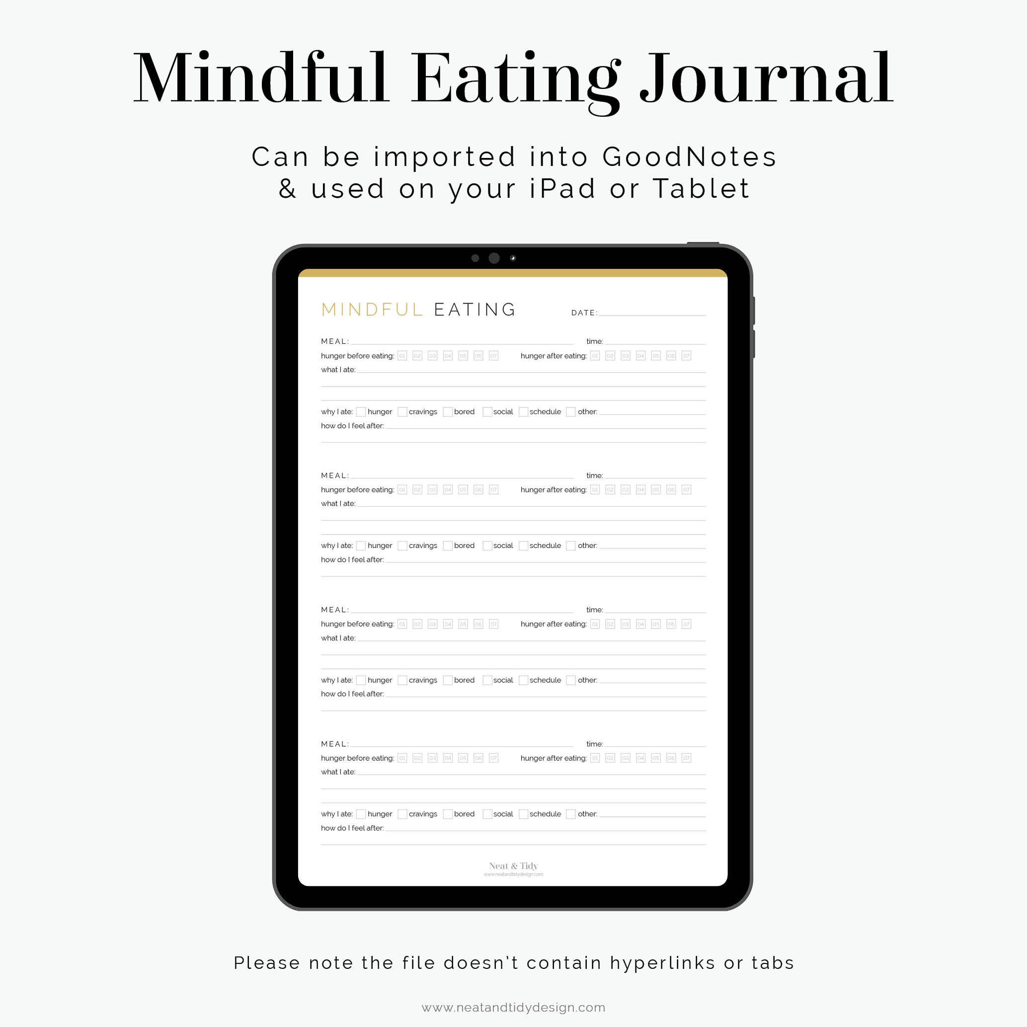 Mindful Eating Journal - Fillable - Printable PDF - Daily Food Journal ...