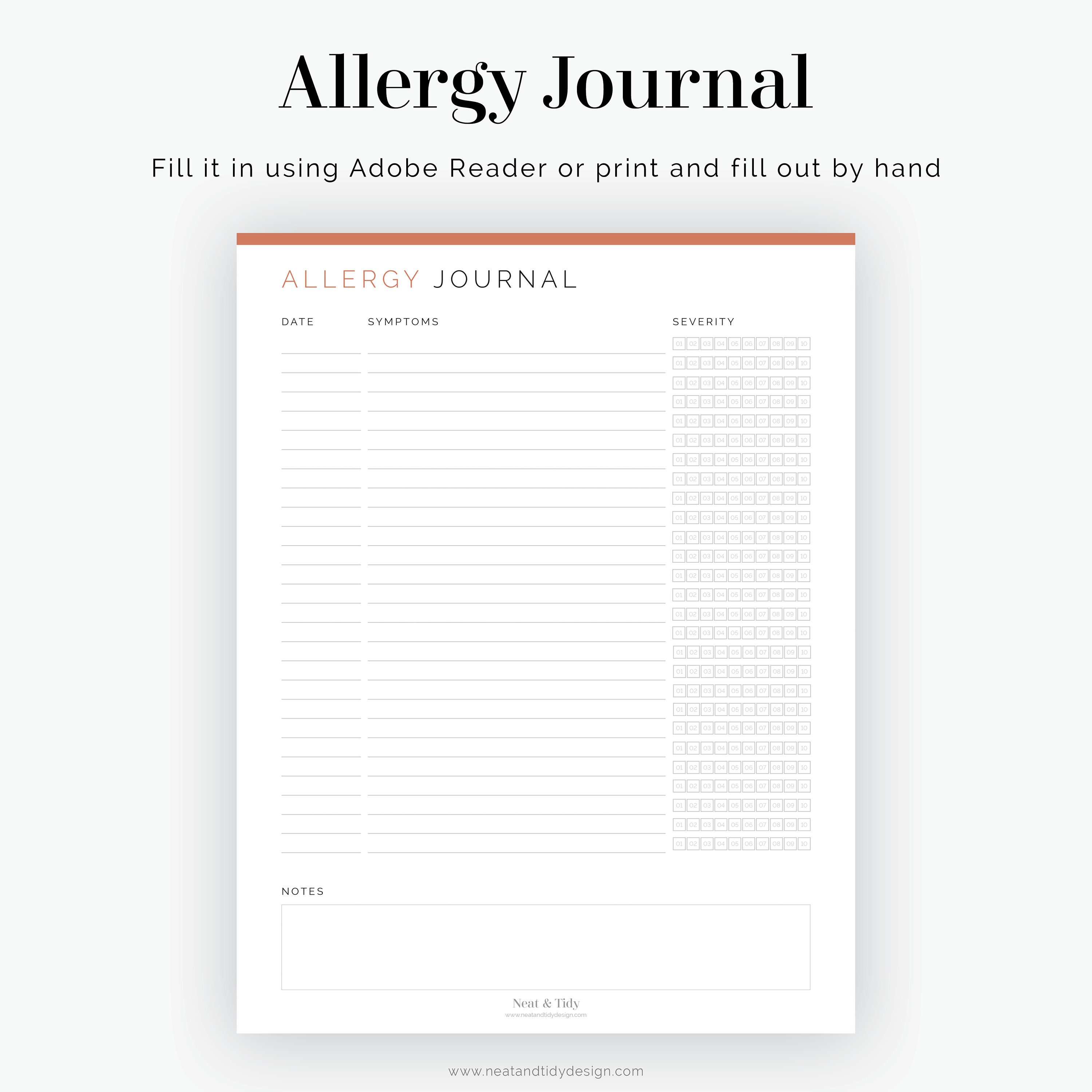 Allergy Journal Fillable Allergy Tracker Log Healthcare Etsy
