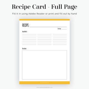 Recipe Card, Full page Fillable Recipe card, letter and A4 size Instant download Printable PDF image 6