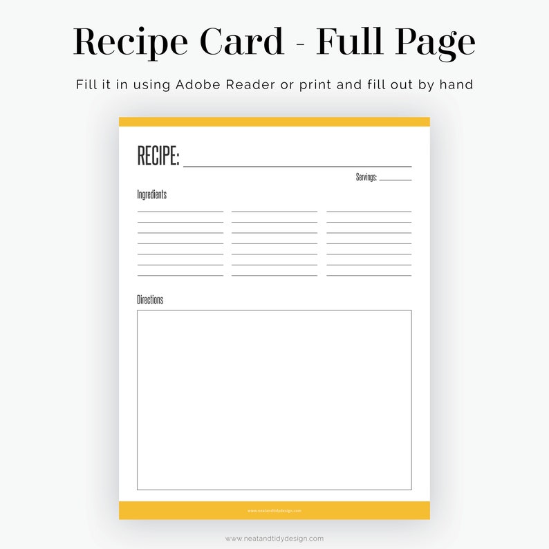 Recipe Card, Full page Fillable Recipe card, letter and A4 size Instant download Printable PDF image 6