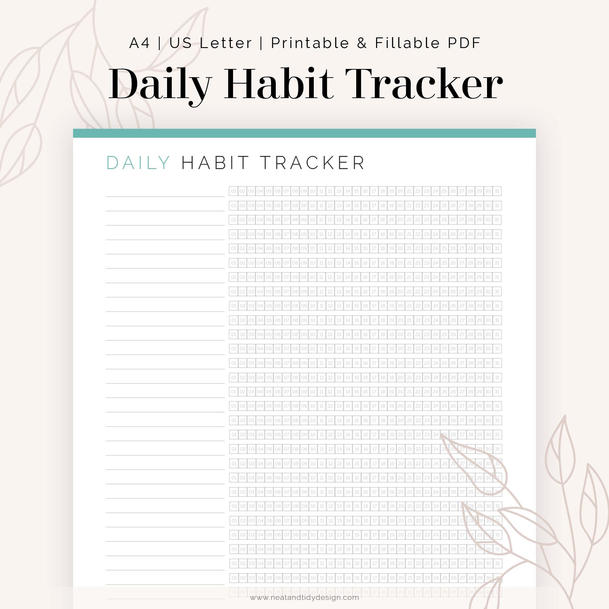 Daily Habit Tracker - Fillable - Printable PDF - Journaling, New Year ...