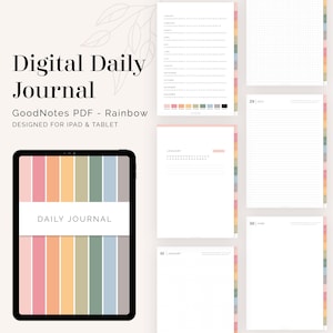 Digital Daily Journal for GoodNotes (Portrait) - Hyperlinked Digital Colourful Diary (Lined, Blank, Grid, Dot Grid) - Instant Download