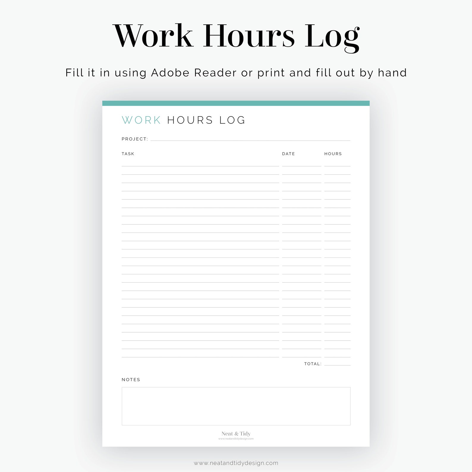 Project Work Hour Log Tracker - Fillable - Printable PDF - Task ...