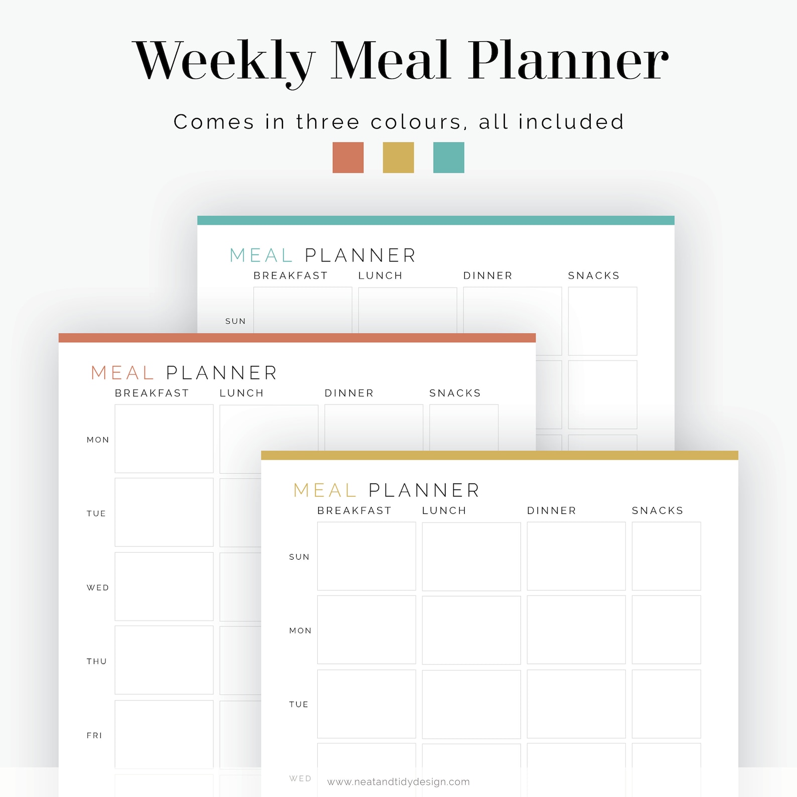 Weekly Meal Planner Sunday or Monday start Fillable | Etsy