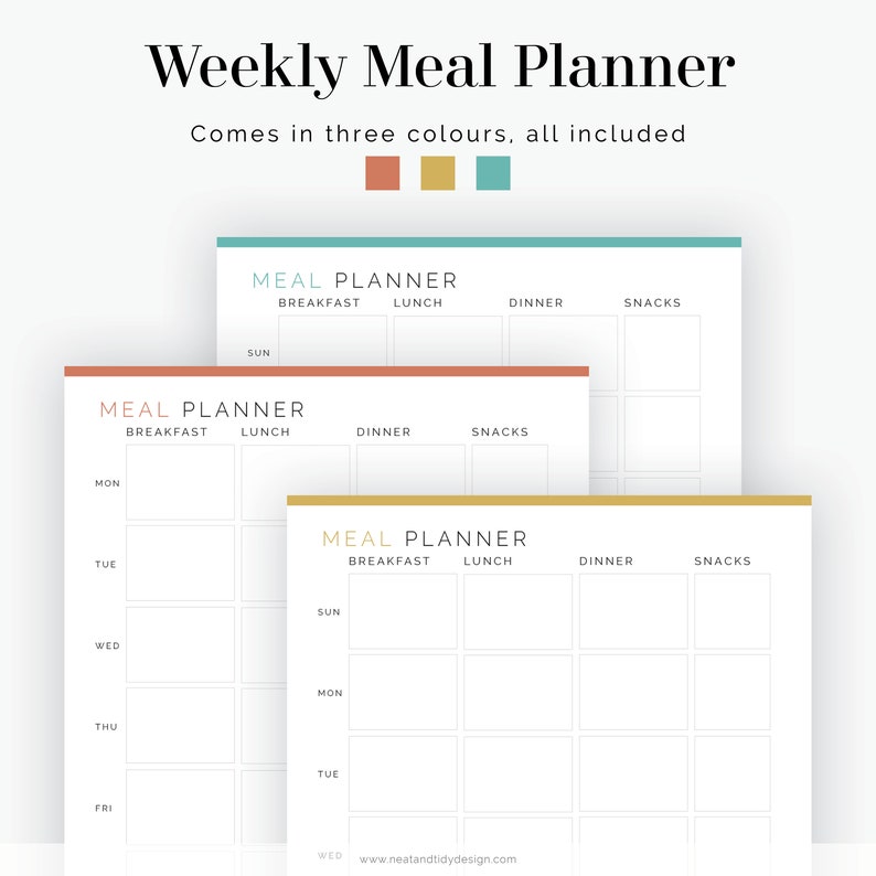 Weekly Meal Planner sunday or Monday Start Fillable - Etsy