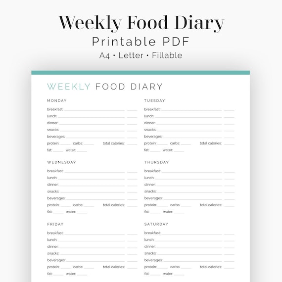 Diario alimentare settimanale Compilabile PDF stampabile Pianificatore  salute e fitness Download istantaneo -  Italia