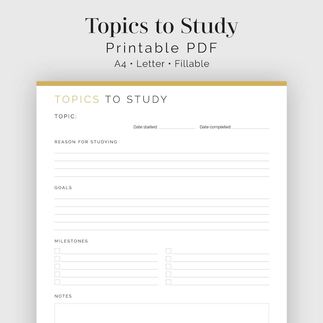 Topics to Study - 2 Layouts - Fillable - Printable PDF - Self-education ...
