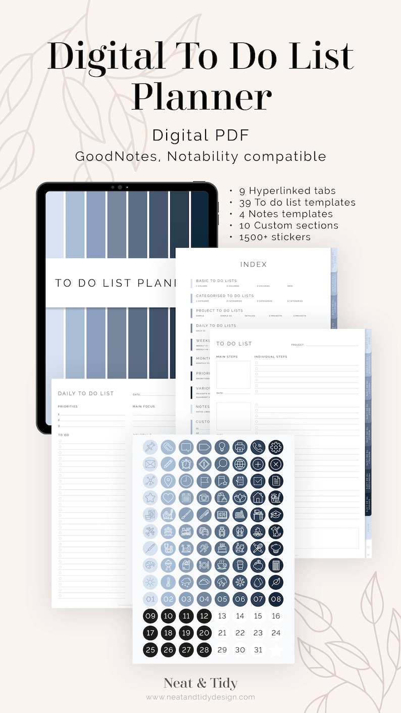 Digital to Do List Planner for Goodnotes (blue) - Hyperlinked Digital ...