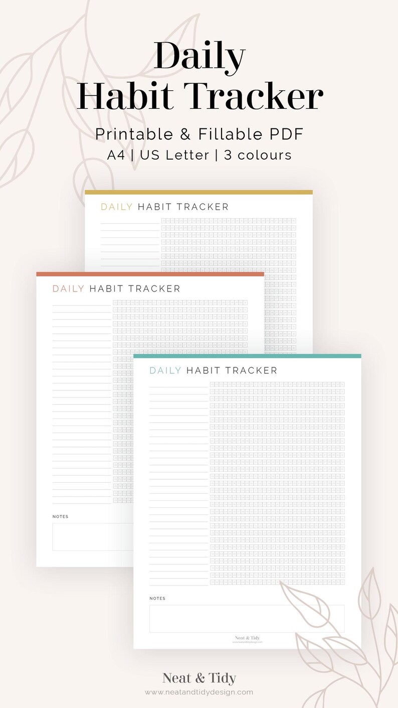 Daily Habit Tracker - Fillable - Printable PDF - Journaling, New Year ...