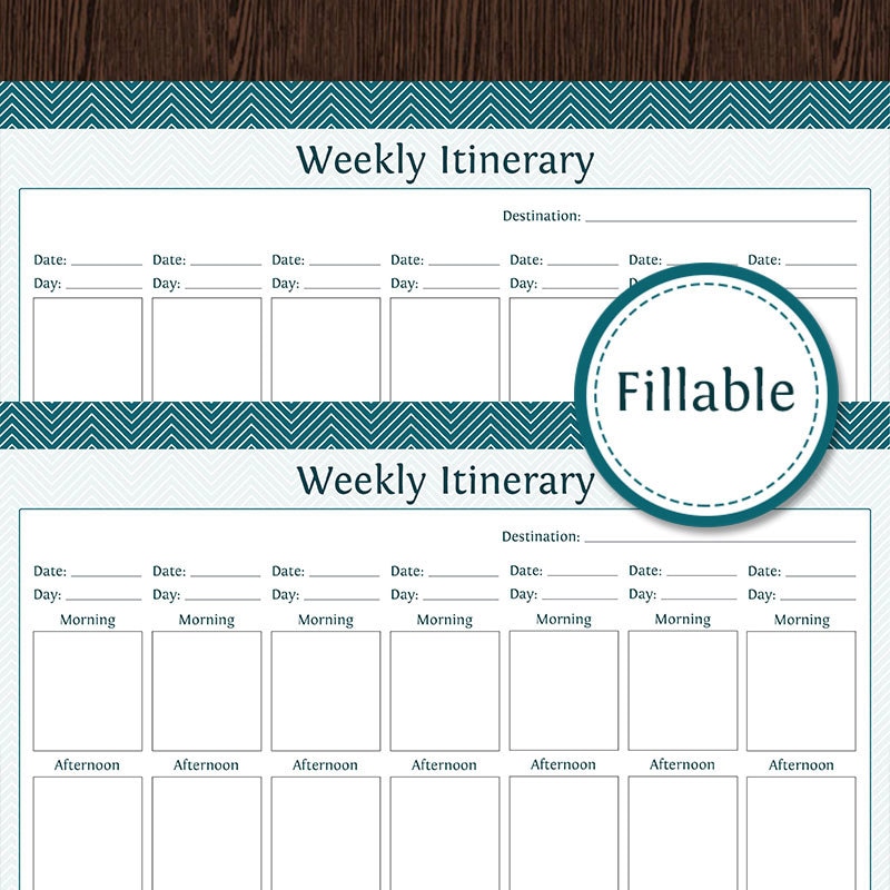 Travel Planner Weekly Itinerary Week Overview Fillable Etsy