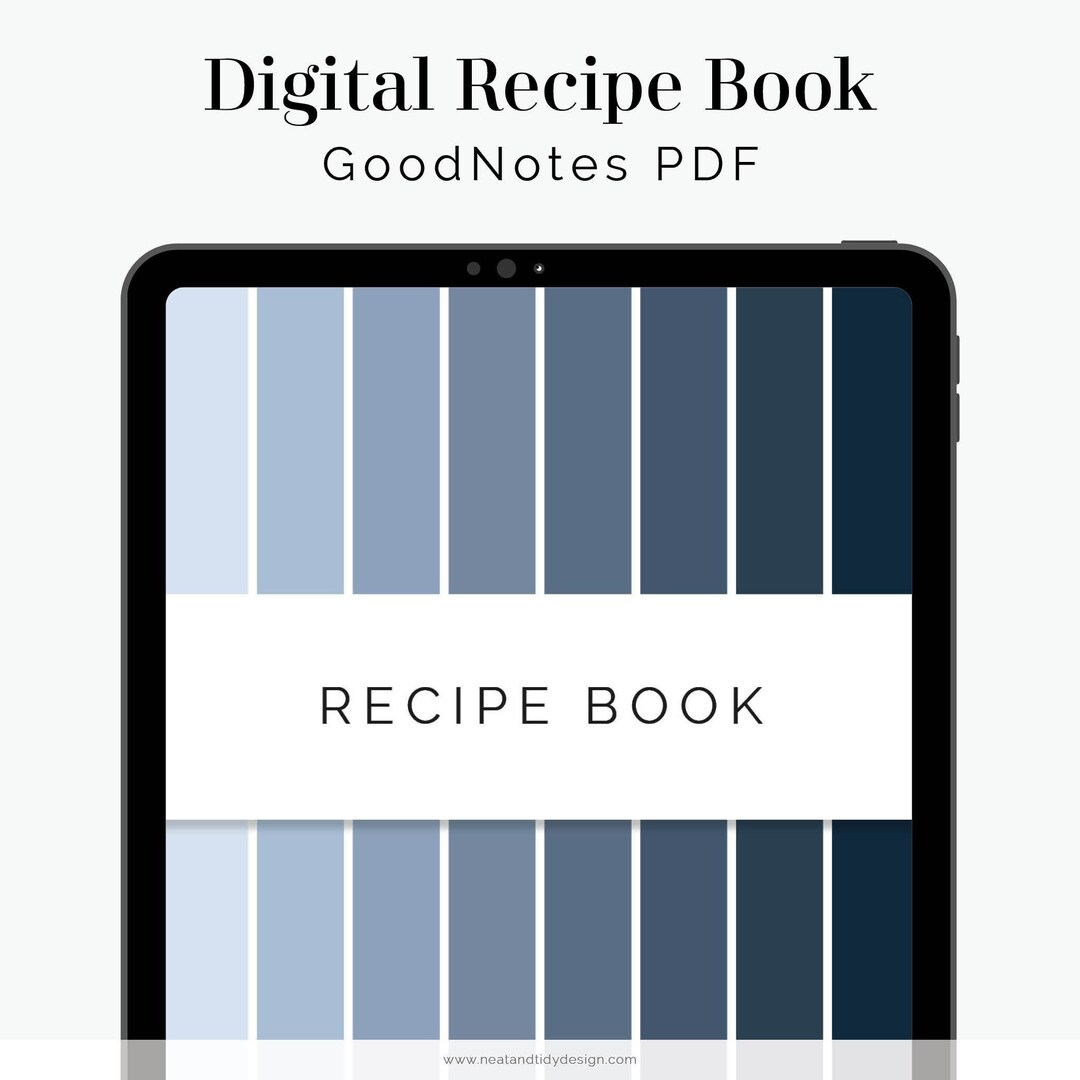 Digital Recipe Book for Goodnotes portrait Hyperlinked Tabs Blue iPad