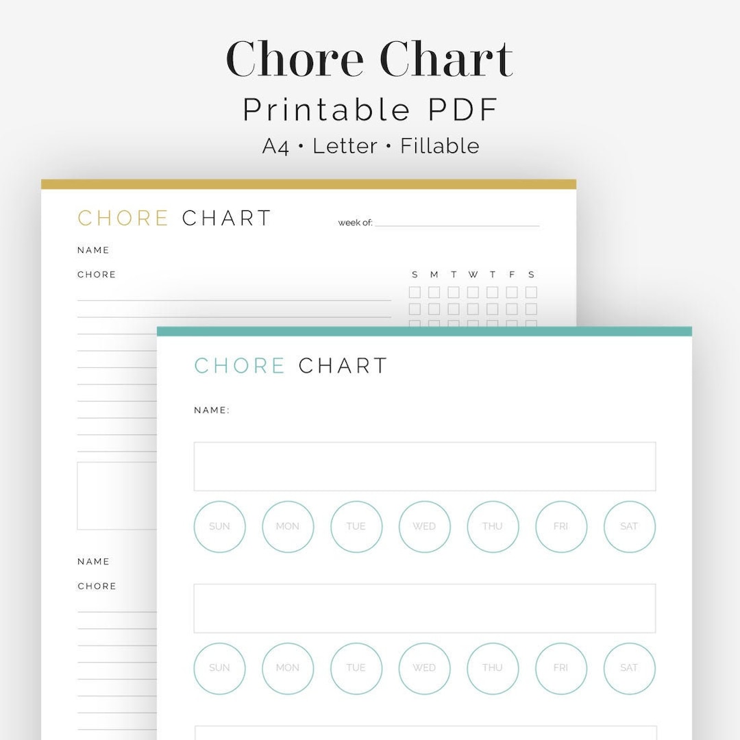 Chore Chart - Fillable - Printable PDF - Household Chores - Weekly ...