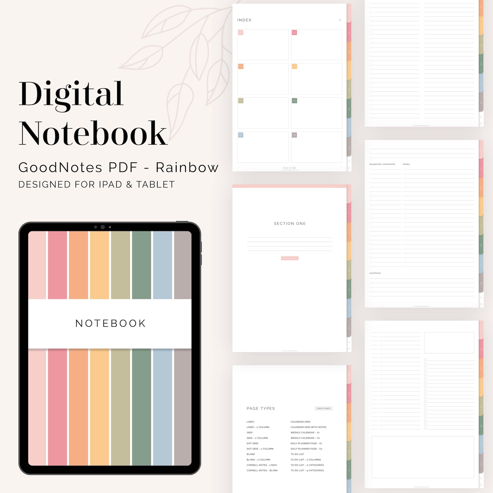 Digital Tabbed Notebook for Goodnotes (portrait) - Hyperlinked Tabs (8 ...
