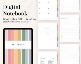 Digital Tabbed Notebook for GoodNotes (Portrait) - Hyperlinked Tabs (8 tabs) - Digital Colorful Rainbow Flexible Notebook - Instant Download