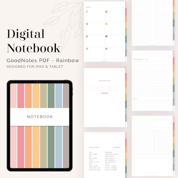 Digital Tabbed Notebook for GoodNotes (Portrait) - Hyperlinked Tabs (8 tabs) - Digital Colorful Rainbow Flexible Notebook - Instant Download