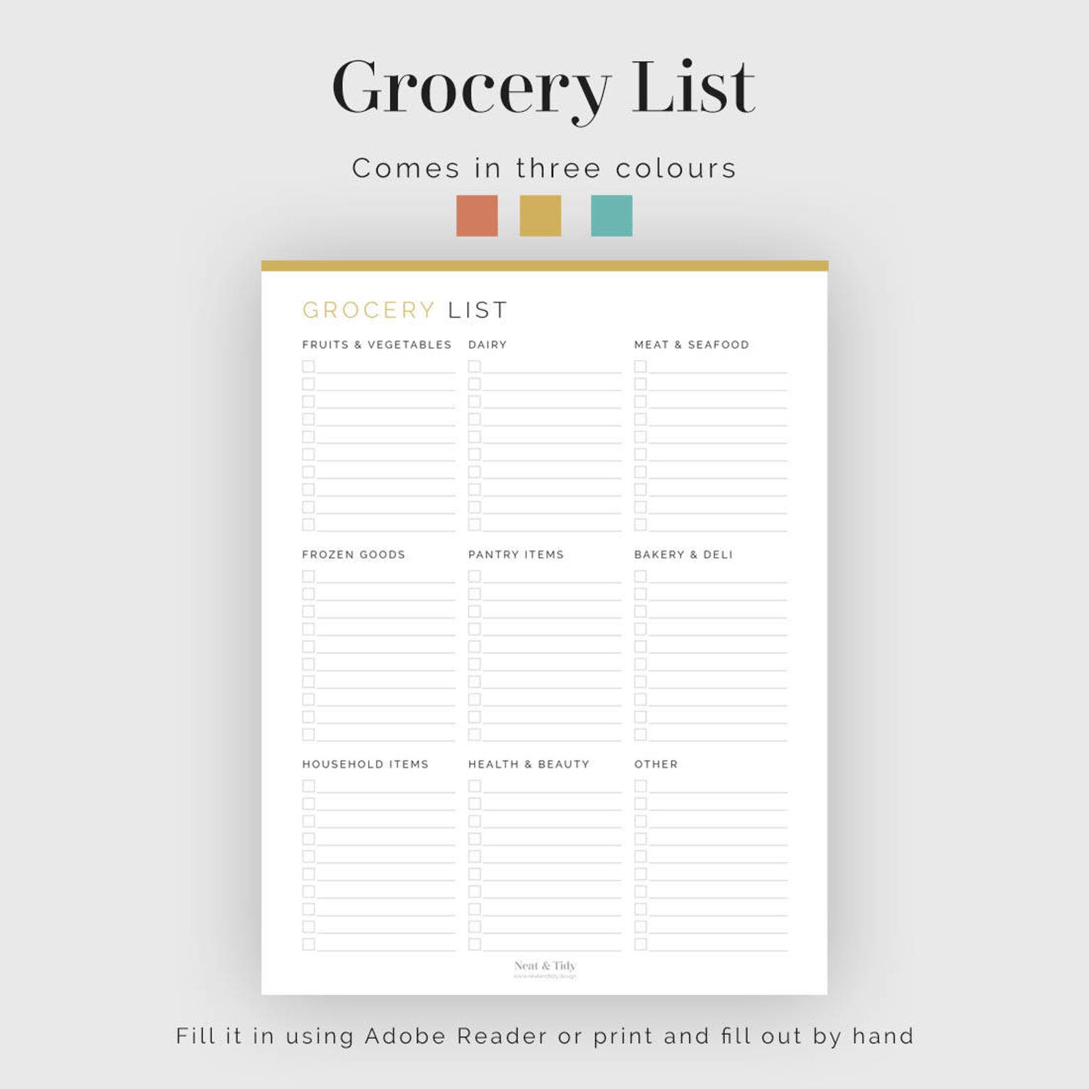 grocery list with categories printable pdf meal planner etsy