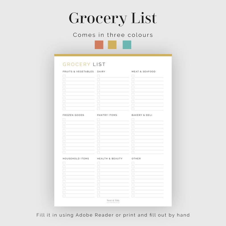 grocery list with categories printable pdf meal planner etsy