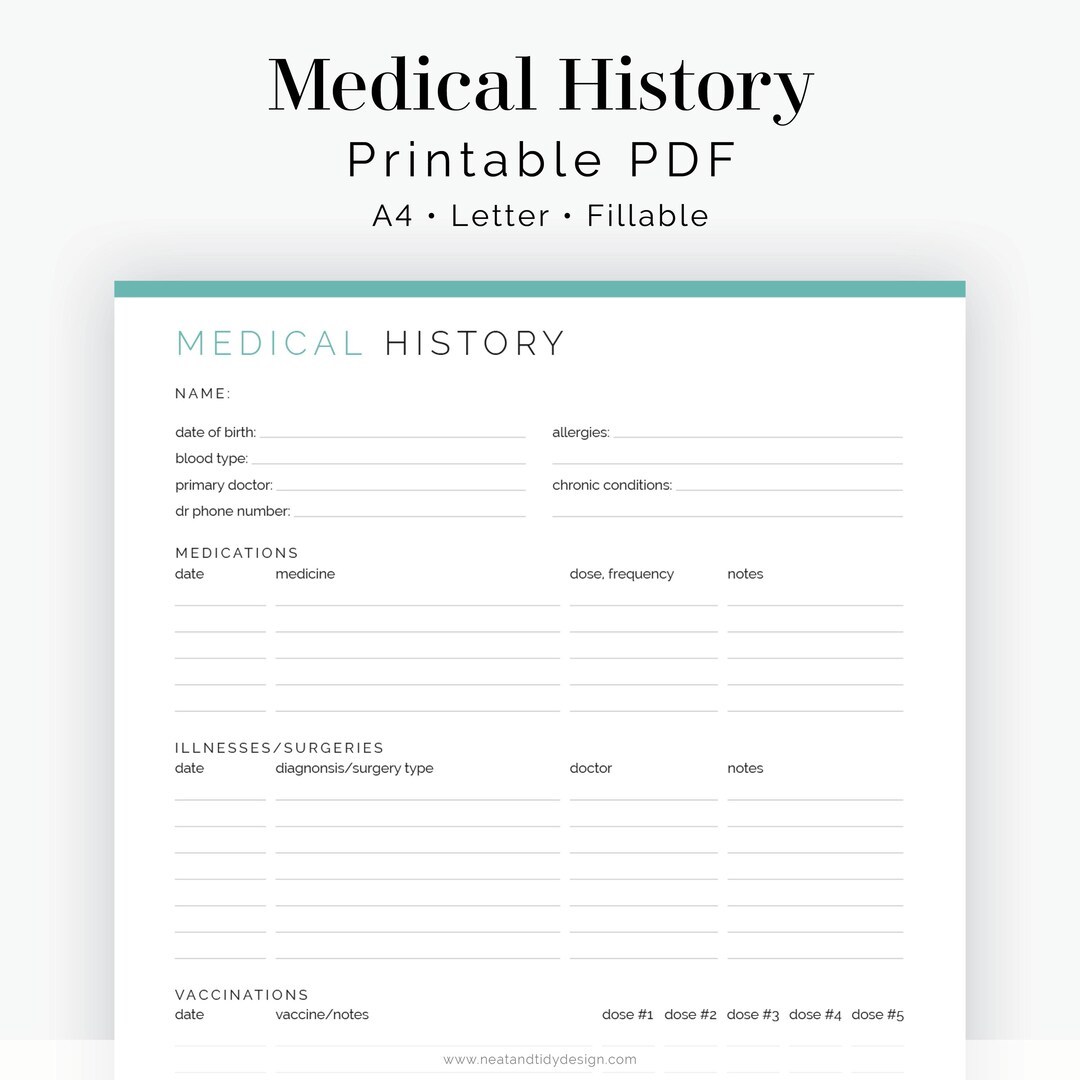 Medical Log Example Medical History | Health & Medical Log, Healthcare Planner, Medical ...