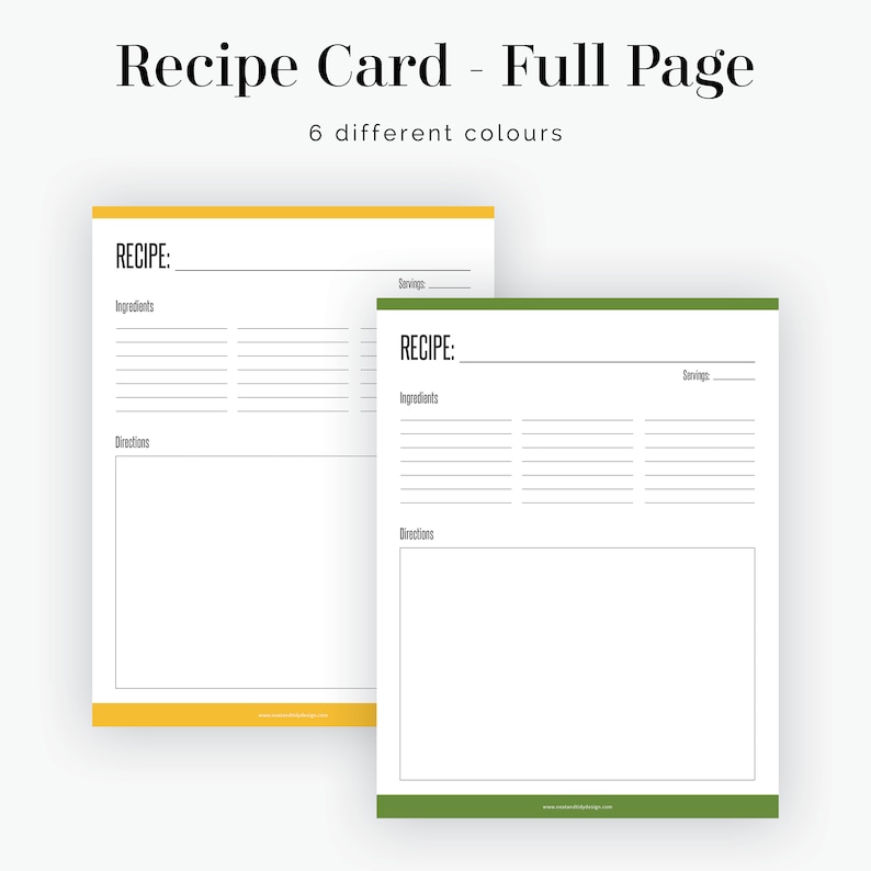 Recipe Card, Full page Fillable Recipe card, letter and A4 size Instant download Printable PDF image 3