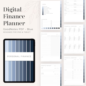 Planejador Financeiro Pessoal para GoodNotes (Azul) - Guias com Hiperlinks - Finanças Digitais (Retrato) - Download Instantâneo