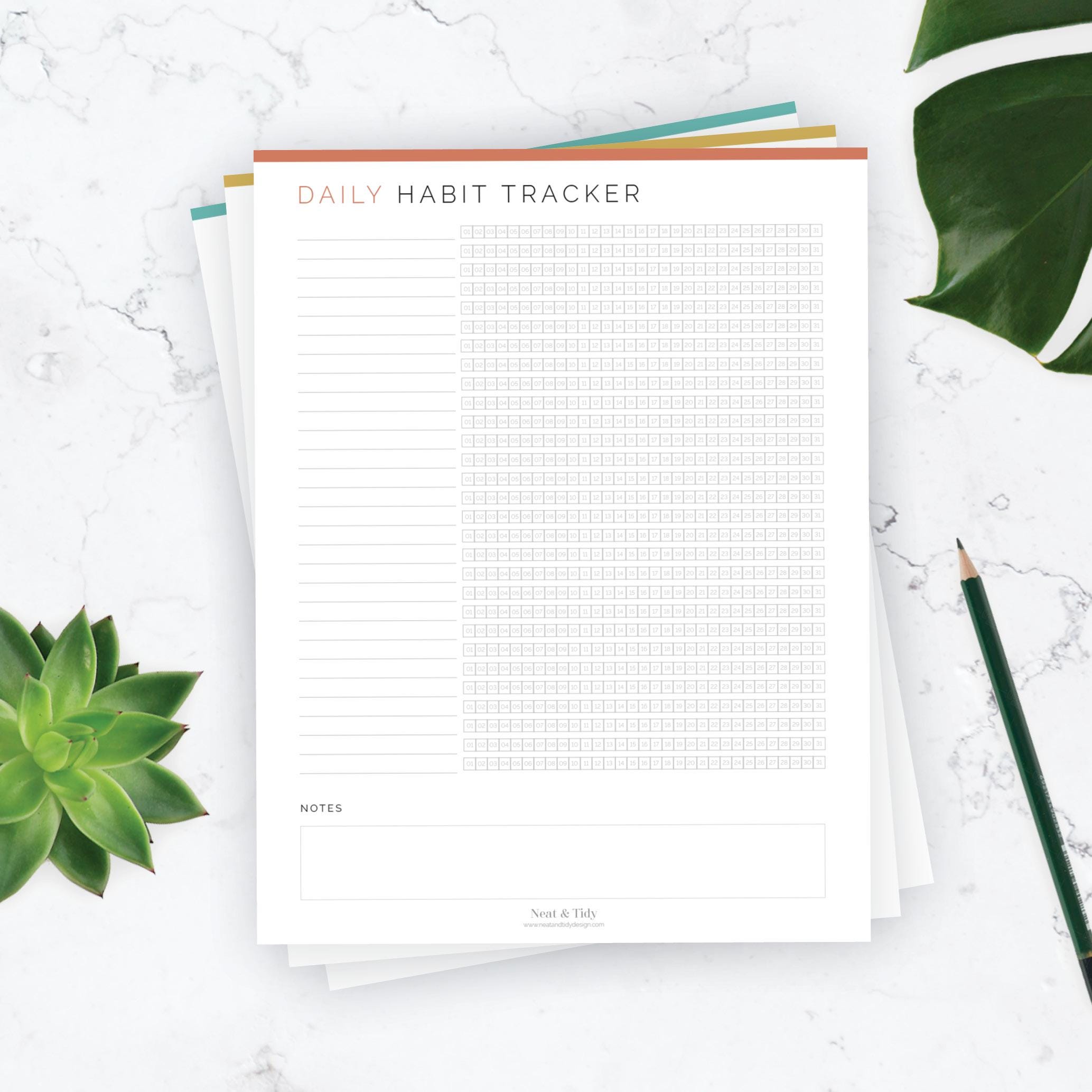 Daily Habit Tracker - Fillable - Printable PDF - Journaling, New Year ...