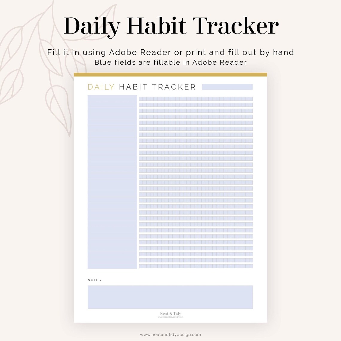 Daily Habit Tracker - Fillable - Printable PDF - Journaling, New Year ...