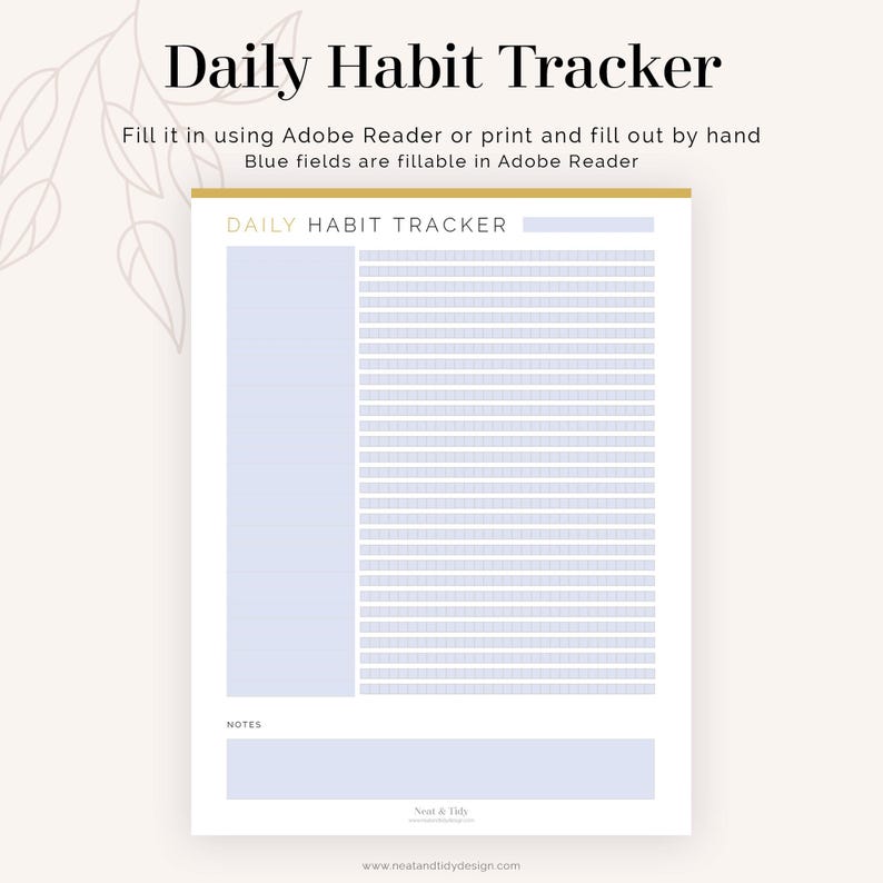 Daily Habit Tracker - Fillable - Printable PDF - Journaling, New Year ...