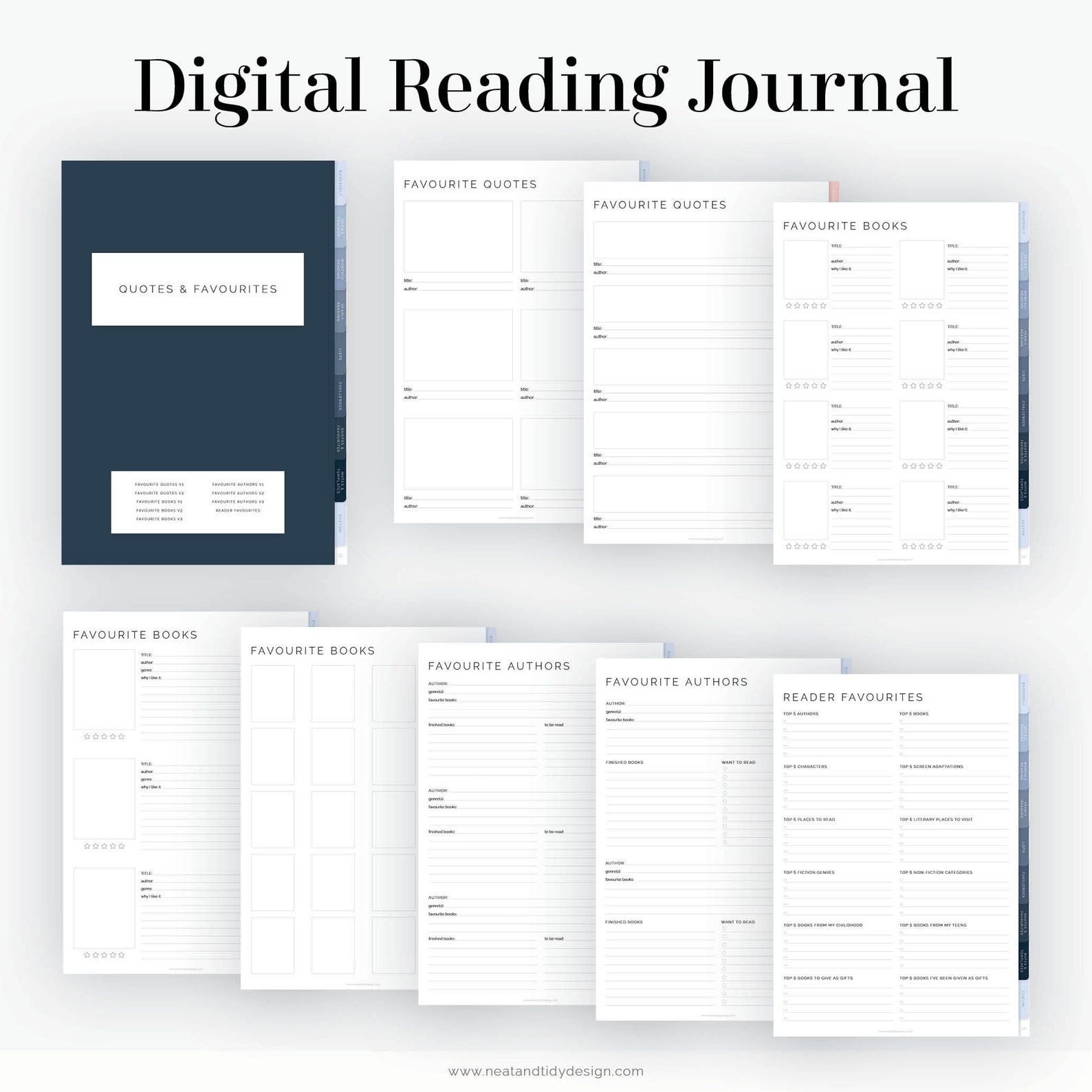 Digital Reading Journal for Goodnotes Blue - Hyperlinked Digital Book ...