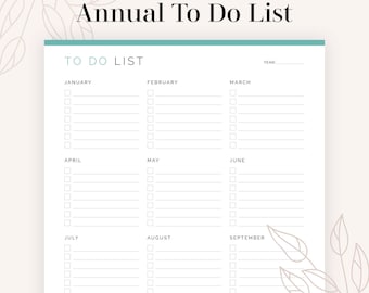 Annual To Do List | Fillable and Printable PDF | Task Management, Productivity Planner, Yearly To Do | Yearly Planner | Instant Download