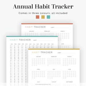 Annual Habit Tracker (2 Layouts) - Fillable - Printable PDF - Yearly ...