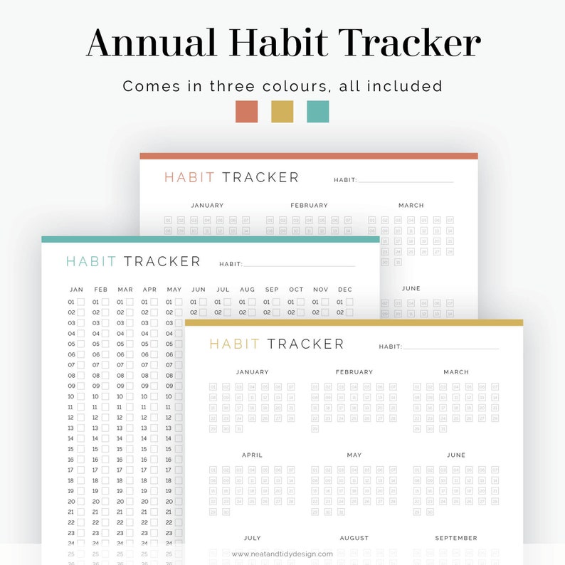 Annual Habit Tracker 2 Layouts Fillable Printable PDF Etsy
