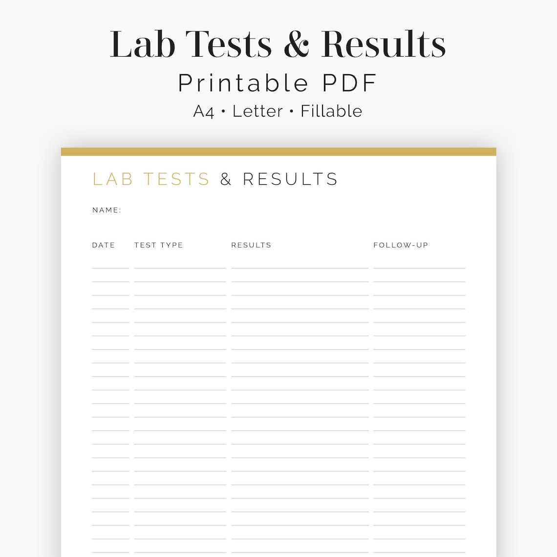 Lab Tests & Results Fillable 2 Layouts Health and Etsy