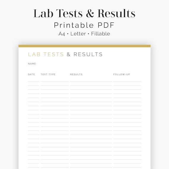 Lab Tests & Results Fillable 2 Layouts Health and Etsy