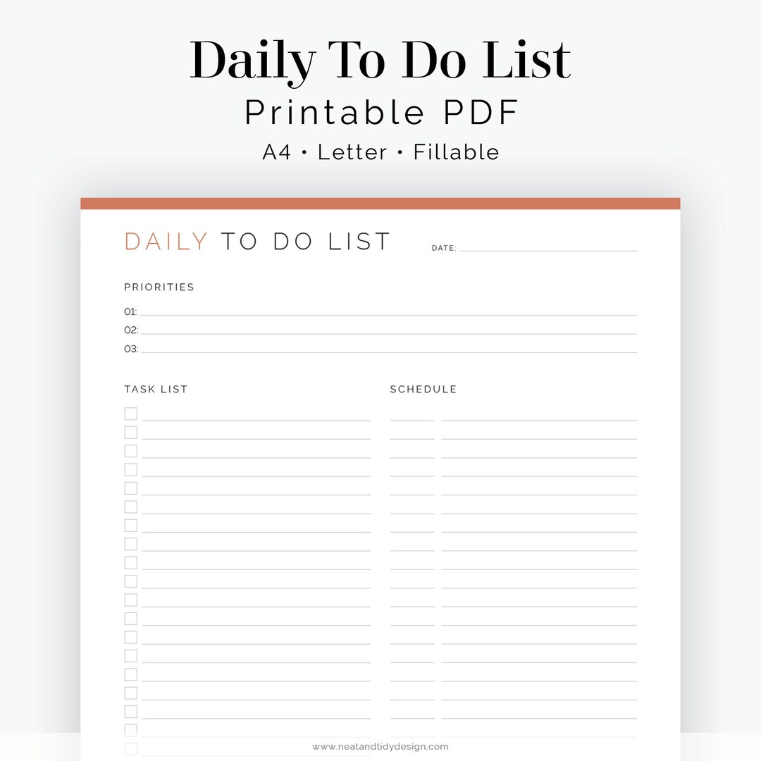 Daily To Do List 2 Layouts Fillable Printable PDF Task Etsy